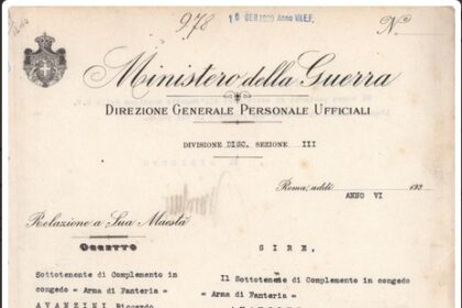 Documento originale del Ministero della Guerra del 1929