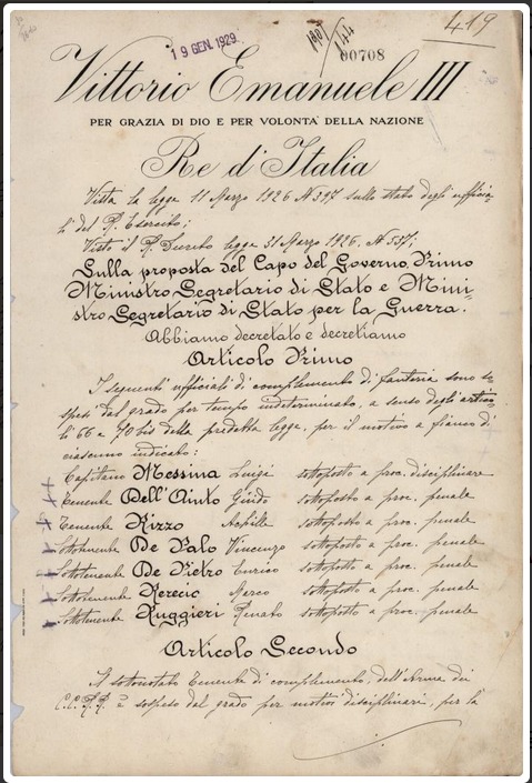 Decreto originale del Regno d'Italia