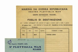 Documento originale della Decima Flottiglia MAS del 1945 Foglio di destinazione della Marina da Guerra Repubblicana Documento del Gruppo Battaglioni Folgore Reparto Stampa della Xª Flottiglia MAS