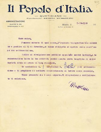 Documento firmato da Benito Mussolini