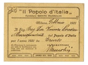 Tessera originale del Popolo d'Italia